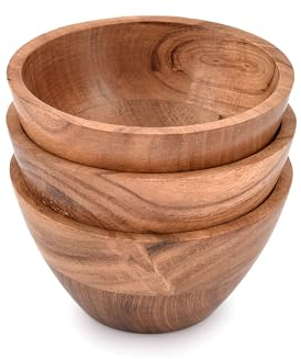 EDHAS Juego de 3 cuencos de madera de acacia hechos a mano para nueces, caramelos, aperitivos, aceitunas y salsa, ideal para cenas y reuniones familiares (12,7 cm x 12,7 cm x 6,35 cm)