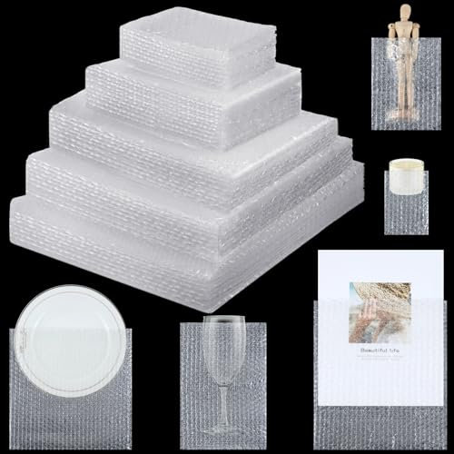 Jetec 100 Pcs 5 Sizes Bubble Pouches Bags Bubble Bags for Shipping Packing Cushion Wrap Pockets Bubble Moving Supplies for Dishes and Glasses, China Cups, Glassware Mugs Packaging (Clear)