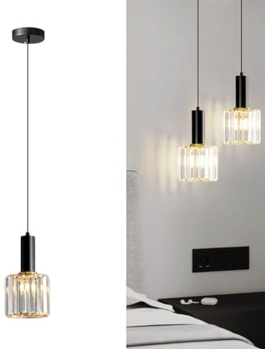 TPWEWRX Moderne Kristallglas Pendelleuchte Einfache Nachttisch Hängelampe Art Deco Kronleuchter Pendelleuchten für Wohnzimmer Schlafzimmer (Black,1-Light)