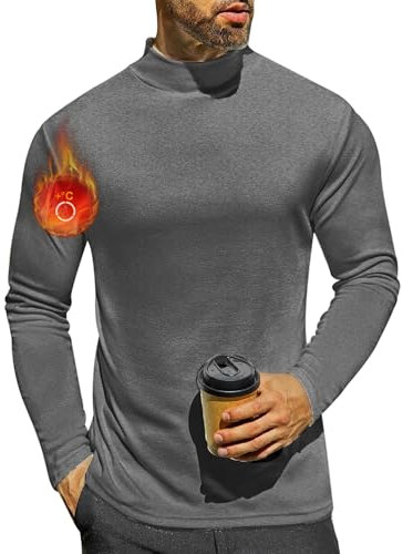 Ekouaer Herren Langarmshirt Thermo Langarm Unterhemd Warm Basic Rollkragenpullover Männer Thermoshirts Winter Oberteil Grau XXL