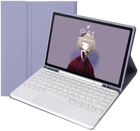 HLTOOP Tastaturhülle für Samsung Galaxy Tab A7 10.4-Inch 2020 (SM-T500/T505/T507), Englisches QWERTY-Layout, Magnetisch Abnehmbare Bluetooth-Tastatur,Purple with touchpad