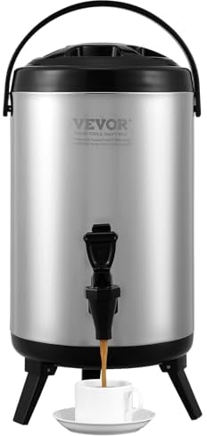 VEVOR Heiß- und Kaltgetränkespender Getränkespender 7,6 L, Edelstahl Heiß- und Kaltwasserbrunnen Getränkespender mit Zapfen & Tragegriff für Kaffee, Wasser, Saft Isolierkanne für Cafés, Bars