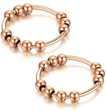 Ryaupy 2 pezzi Acciaio inossidabile Anello Antistress, Anxiety ring Donna con Perline Regolabile, Aperto Rotante Anello Sottile Regali,Ideali per Ansia e Relax, per Donna Uomo Ragazza Unisex(oro rosa)