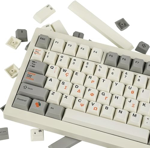 JOLINTAL 135 Touches grecques rétro, Touches PBT Grises, Custom Keycaps 60% Dye-Sub Cherry Keycaps pour Clavier mécanique ANSI