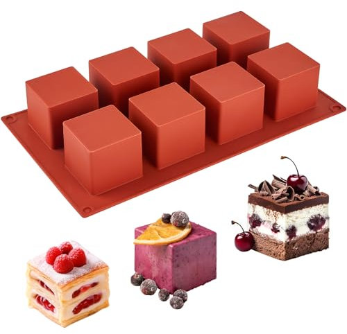 CLUEWR Stampo quadrato in silicone, 5,1 x 5,1 x 5,1 cm, stampo antiaderente per torte mousse, cioccolato, tartufo, cubetti di ghiaccio