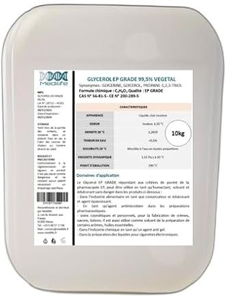 10L de Glycérine Végétale (Glycérol) EP GRADE 99,5% Alimentaire Cosmétique Glycérol 100% Naturelle (12,5kg)