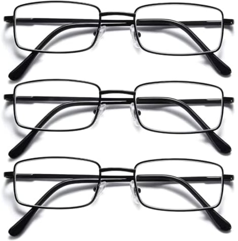 SKYWAY 3 Pack Lesebrille für Herren, Metallrahmen Blaulicht Blockierende Brillen, Leichte Blendschutz-Computerspielleser (Schwarz, 1.5)