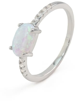 UNIQA JEWELS - 925 Sterling Silber plattiert, Platin plattiert, Damenring mit Cubic Zirkonia und Opal Stein, Versprechen Liebe Ring Jahrestag Verlobung Ringe Geschenk Schmuck