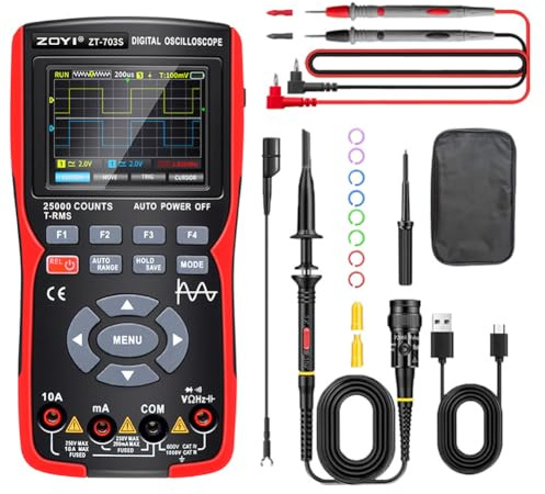 Sunydog 3-in-1-Digitalmultimeter, 50 MHz Bandbreite, 280 MS Abtastrate, PC-Wellenformdatenspeicherung, Zweikanal-Oszilloskop-Signalgenerator, 3,5-Zoll-Farbdisplay, Ziffernmultimeter, Hand-Oszillometer