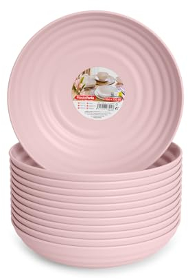 Juego de 12 Platos de Plástico Duro Classic Reutilizables e Irrompibles para Fiestas y Eventos (Rosa, Semi-hondos 19 cm)