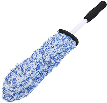 OKJHFD Auto-Reifen-Reinigungsbürste, Mikrofaser, weich, vielseitig einsetzbar, mit großer Reichweite für Auspuff-Stoßstangen-Kotflügel zum Reinigen von Auto-Rad, Auto-Kühlergrill (Blau)