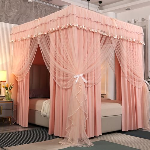 Himmelbett-Vorhänge, 4 Ecken, Pfosten, Prinzessinnen-Himmelbett-Vorhang for Mädchen und Erwachsene, luxuriös, gemütlich, atmungsaktiv, Zelt-Himmelbett-Vorhänge, Netz for Twin/Full/Queen/King-Size-Bett