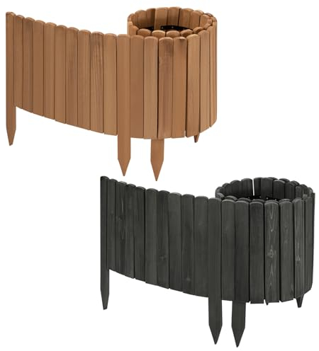 WOLTU Bordura per Giardino, Bordura per Aiuola in Legno Flessibile, Palizzata Bordatura per Giardino, Recinzione Giardino Esterno, Staccionata per Prato, 203x40cm, Antracite