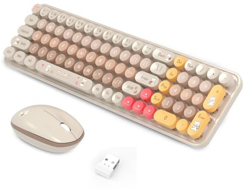 Tastiera mouse wireless, sottile, compatta, silenziosa, 2,4 G, carina, 84 tasti, tastiera per PC, notebook, MacBook, tablet, laptop, sistema Windows, caffè