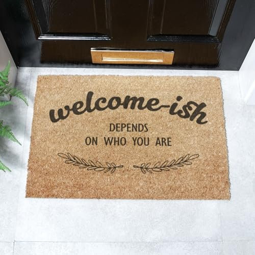Artsy Mats - Welcomish Doormat - Made from Tufted Coconut Fibre - Non-Slip Natural Rubber Backed Door Mats Indoor - Heavy Duty, Decorative Outdoor Mats (60x40cm)