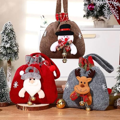 Trlyane Weihnachts Geschenktüten 3 Stück, Kordelzug Geschenkbeutel | Niedliche 3D Weihnachtsfiguren, Sicherer Kordelzug, Platzsparende Aufbewahrung, Für Kleine Geschenke Süßigkeiten Und Feste