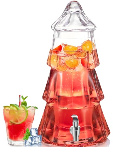 FillTouch 1 x Weihnachtsbaum-Getränkespender für Partys, 3,5 l, großer Weihnachtsgetränkebrunnen, Klarglas-Krug mit Ausgießer für heißen Apfelwein, Limonade, Saft, Champagner