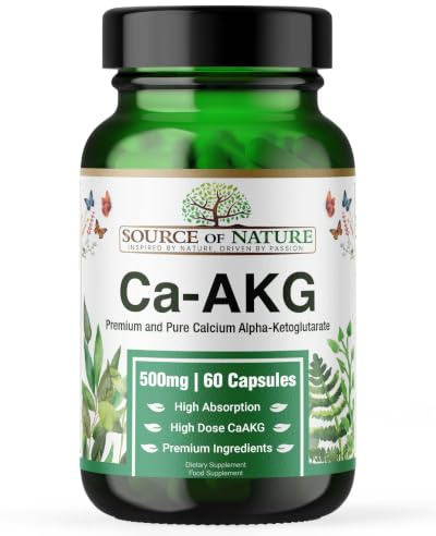 Source of Nature® | 500mg Ca-AKG | 60 Kapseln | Premium Calcium-Alpha-Ketoglutarat (CaAKG) | 1000mg Ca AKG pro Dosis | Keine unerwünschten Zusatzstoffe | Marke aus Dänemark | Von Dritten getestet