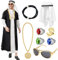 Joellfuner Scheich Kostüm Herren, Araber Kostüm, Aarabische Kleidung Herren, Kostüm Sultan mit Kopftuch, Gewand, Finger Ring, Halsketten, Sonnenbrillen für Karneval (Häuptling, L)