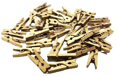 HSD Mini Wooden Pegs 100pcs Pack Mini Pegs for Decorative Photo Card Wall DIY Decorations Photo Clips Wooden Clothes Clip Tiny Peg Arts & Crafts Weddings & Events (Gold)