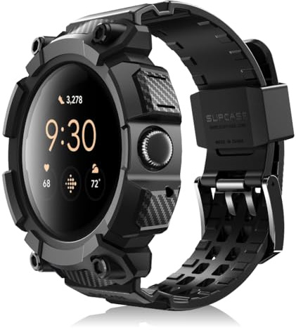 SUPCASE für Google Pixel Watch 3 45mm Hülle mit Band (Unicorn Beetle Pro), [Schutz in Militärqualität] Kratzfest Ersatzarmband Bumper Case mit Verstellbar Armband für Pixel Watch 3 45mm (Schwarz)