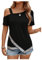 GORGLITTER Women's Sequin Asymmetrical Cold Shoulder T Shirts Short Sleeve Going Out Tops Black X-Large