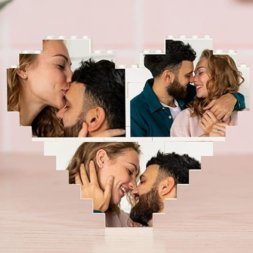 Wanapix | Puzzle Block Herz Selbst Gestalten | Personalisiertes mit Foto | Kompatibel mit den Wichtigsten Marken Personalisiert | 47 Teile | Collage
