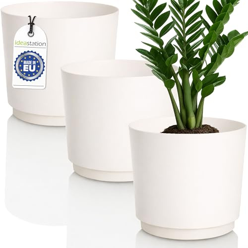 idea-station Blumentopf 17.5 cm - 3 Stück - weiß - Plastik Übertöpfe | Bruchfest + UV-Beständig + Matt - elegante Kunststoff Blumenübertöpfe für innen + außen - MATA ist ideal für Zimmer-Pflanzen