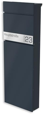 Graviers Freistehender Standbriefkasten Anthrazit RAL 7016 – Robustes Design, personalisierbares Edelstahl-Schild, witterungsbeständig, Briefkasten