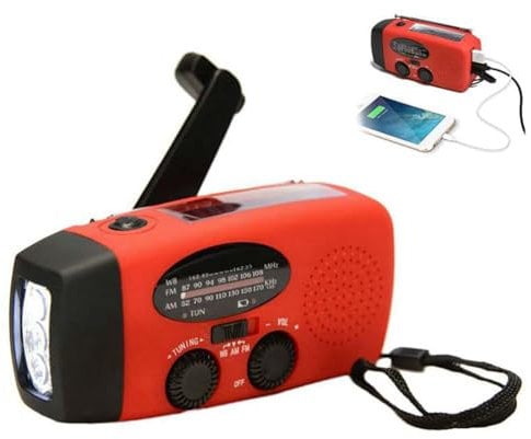 Radio à manivelle - Radio solaire d'urgence AM/FM - Avec lampe de poche LED - Batterie externe de 2000 mAh - 3 méthodes de charge pour camping, extérieur, urgence