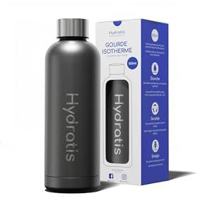 HYDRATIS - Gourde Isotherme Inox 500 ml - Bouteille Réutilisable, Étanche, Durable et Design - 24H de Fraîcheur, 12H de Chaleur des Boissons - Bouchon Vis - Sans Transfert de Saveur - Jaune