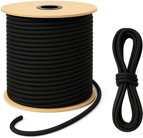 ART TWIST HOME Cordon Elastique Corde Élastique 10mm x 100m Corde Extensible Noire - Corde De Tension en Caoutchouc Force 100 Kg - pour Remorques Voile Tentes De Pêche Filet De Camping