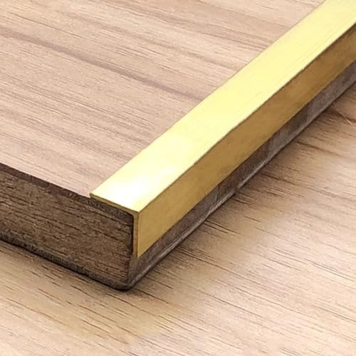 PGPGP Treppenkanten-Metallstreifen aus Goldmessing, 10 mm x 10 mm, L-förmiger Bodenübergangsstreifen for Laminat, 1 m, strapazierfähige Kantenleiste, 1 Stück