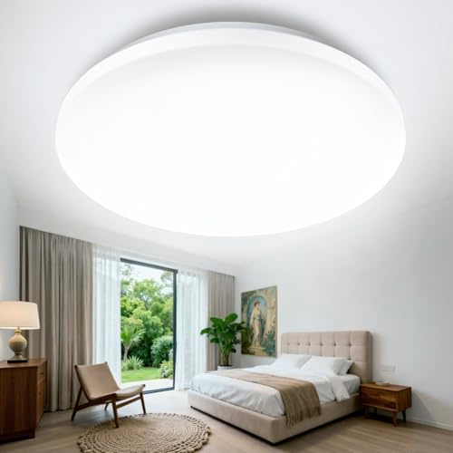 WARMELLE Modern Ceiling Light,24W 2400LM Lamp Ø38cm Round,4000K,No Flicker & CRI＞80,Ceiling Lights for Hallway, Bedroom, Living Room, Garage