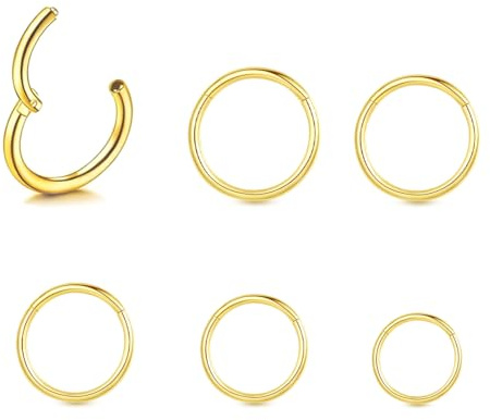 Teegxddy 6 Stück nasenpiercing ring gold, Nasenpiercing gold, Piercing ring, 0.8 * 6mm