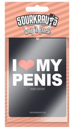 SOURKRAUTS Air Freshener „I Love My Penis – Hard Edition“ in Schwarz | Sorgt mit frischem Vanilleduft für gute Laune im Auto – ein humorvoller Hingucker für Innenspiegel und Handschuhfach