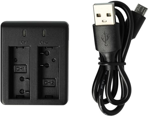 vhbw Dual USB Ladegerät kompatibel mit Rollei Actioncam 625, 610 Kamera Camcorder/Akku - Ladeschale, Ladeanzeige, 4,2 V