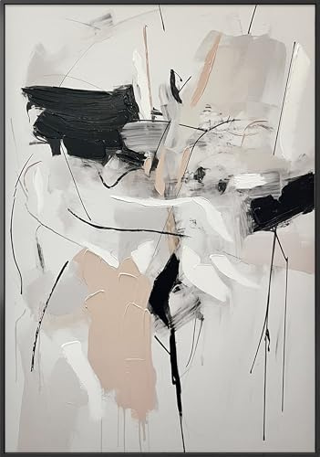 STYLER Leinwandbild Traffic 70 x 100 cm mit schwarzem Rahmen – Abstraktes Canvas-Handpainting in Schwarz & Rosé – Modernes Abstract Balance Wandbild