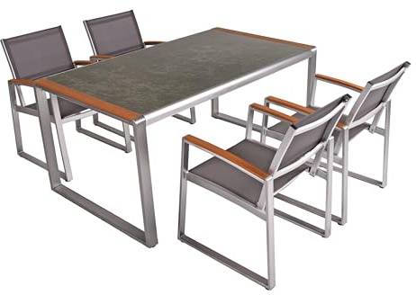 DELUKE Garten-Sitzgruppe ESME 5-TLG. - Kunststoff, Braun | Gartenmöbel-Set Gartengarnitur Garten-Essgruppe mit Stühlen und Esstisch