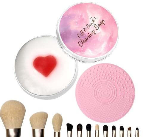 Brush Cleaning Soap - Set de pinceaux de maquillage avec coussinet en silicone | Cleanser for Sponge Blender Washing Home Travel Salon Vanity Daily Routine Cosmetic Tool Beauty Accessory Storage