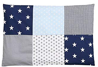ULLENBOOM ® Kissenbezug 40x60 Kinder & Baby Blau Hellblau Grau (Made in EU) - Kopfkissenbezug aus Baumwolle mit Reißverschluss, Bezug auch für Dekokissen geeignet, Motiv: Sterne, Patchwork Design