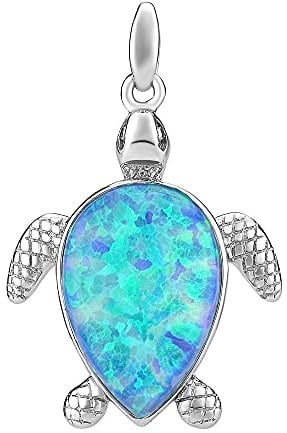 SILVEGO Damen Anhänger Schildkröte 925 Sterling Silber mit Synthetischem Blauem Opal Anhänger Silber nickelfrei