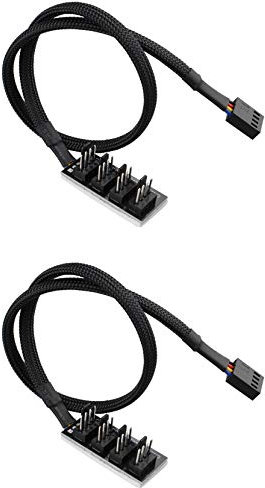 Jopto 2PCS Black PWM Fan Hub Fan Hub CPU Cooling 4 Way Black Sleeved Braided Fan Cable 4 PIN/3PIN 38.5cm High Performance Hub Splitter Adapter for 12V Desktop Computer Cooler Case Fans