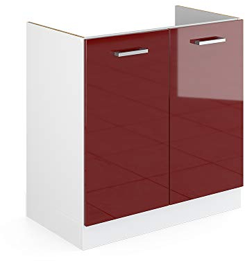 Vicco Spülenunterschrank R-Line, Bordeaux Hochglanz/Weiß, 80 cm ohne Arbeitsplatte