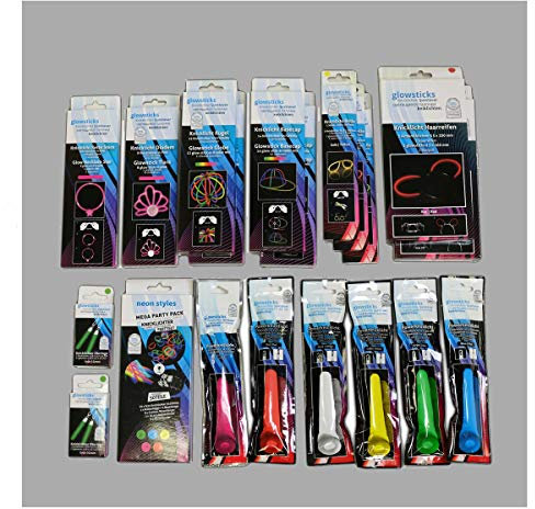KNIXS Knicklicht Party-Box XXL - 192 Teile für den vollen Party-Spaß - Party Set / Party Pack mit tollen Knicklichtern in vielen Formen und Farben - Basecap, Diadem, Birllen, Ohringe...