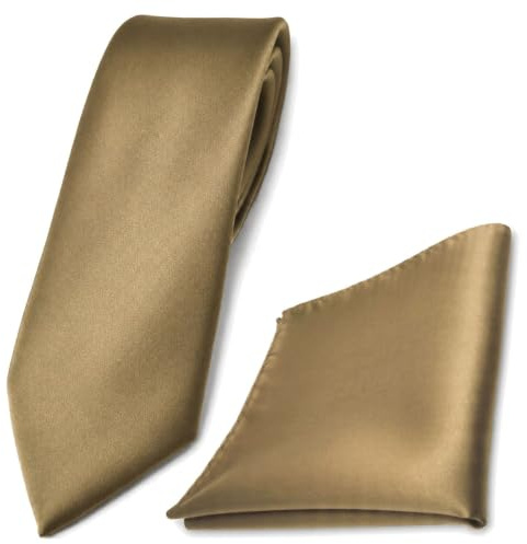 TigerTie Krawatte & Einstecktuch Set Herren Hochzeit Business, schmal 6 cm Polyester