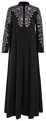 Lazzboy Muslim Maxi Kleid Trompete ärmel Abaya Lange Robe Kleider Tunika Gürtel Frauen Moslems Lose Einfarbig Kleidung Araber Kaftan Dubai(Schwarz,XL)