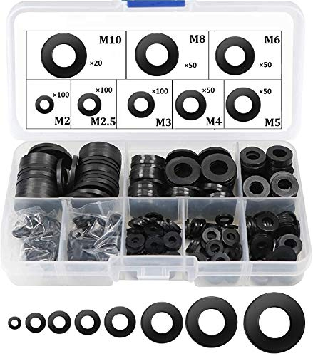 beihuazi® 520Stk Unterlegscheiben Kunststoff Beilagscheiben Nylon Distanzscheiben M2 M2.5 M3 M4 M5 M6 M8 M10 Scheiben Schwarz
