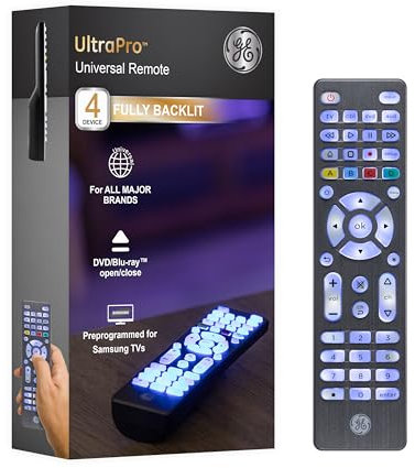 GE Backlit Universal Remote Control for Samsung, Vizio, LG, Sony, Sharp, Roku, Apple TV, TCL, Panasonic, Smart TV, Streaming Players, Blu-Ray, DVD, Simple Setup, 4-Device, Graphite, 48848