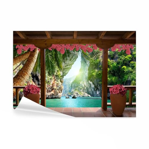 decomonkey Papier Peint Panoramique Paysage 250x175 cm Décoration murale | Tapisserie décorative pour chambre salon, Bois paysage fleurs nature palmiers plantes tropical, moderne